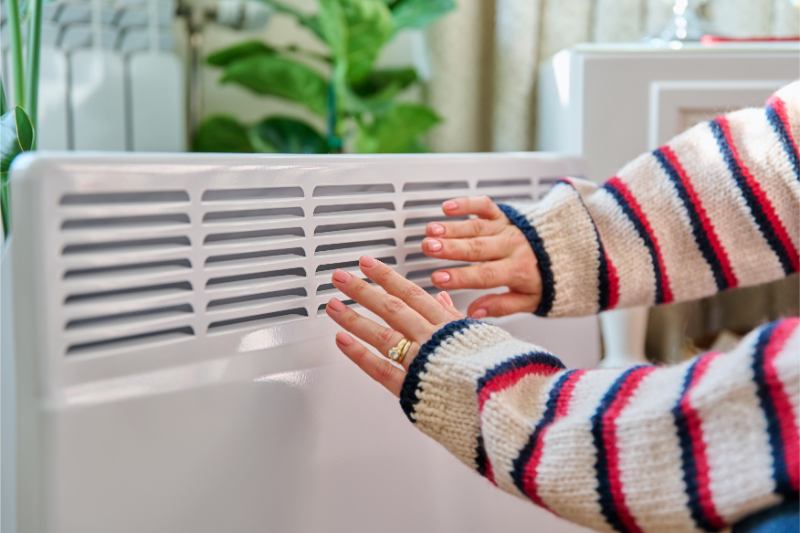 une femme touche le climatiseur sur le mur